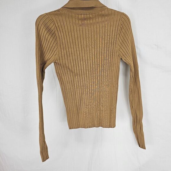 Good American Plaited Rib Polo Shirt In Bronze Brown Button Up Women's Size 1/2 - Picture 4 of 7